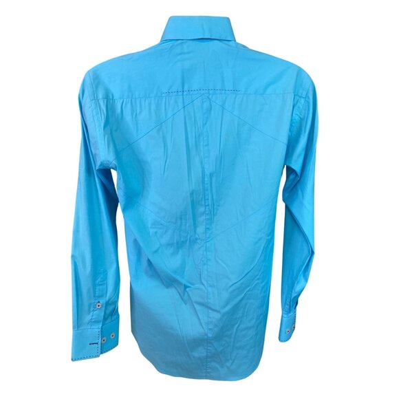 Bogosse Men Slim Fit Shirt Size 2 Small Turquoise Button-Up Long Sleeve Corpcore - Picture 2 of 6